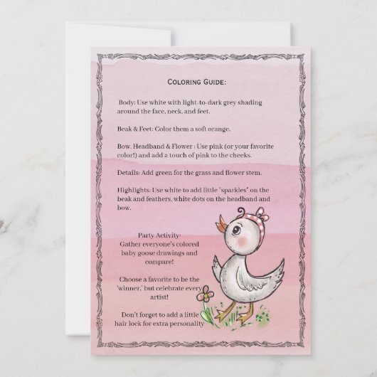 Hand-Drawn 'Draw a Baby Goose' Birthday Activity! Kaart (Achterkant)