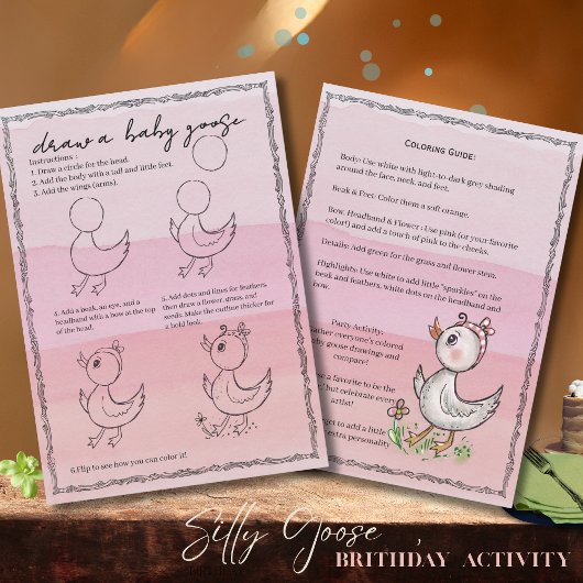 Hand-Drawn 'Draw a Baby Goose' Birthday Activity!  Kaart