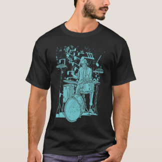 Hand Drawn Drummer Drums Musicicicien Music Instru T-shirt
