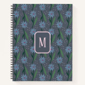 Hand-Drawn Dusty Blue Retro Daisy Monogram Notitieboek (Voorkant)