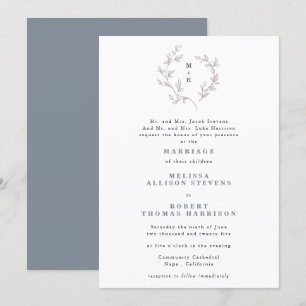 Hand Drawn Dusty Blue Sketch Wreator Formal Weddin Kaart