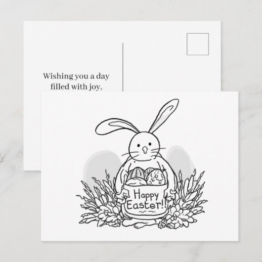 Hand Drawn Easter Bunny Coloring Style Spring Briefkaart (Voorkant / Achterkant)