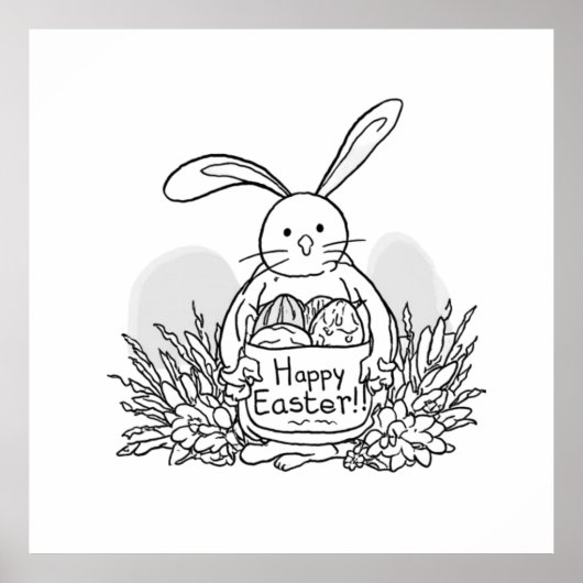 Hand Drawn Easter Bunny Coloring Style Spring Poster (Voorkant)