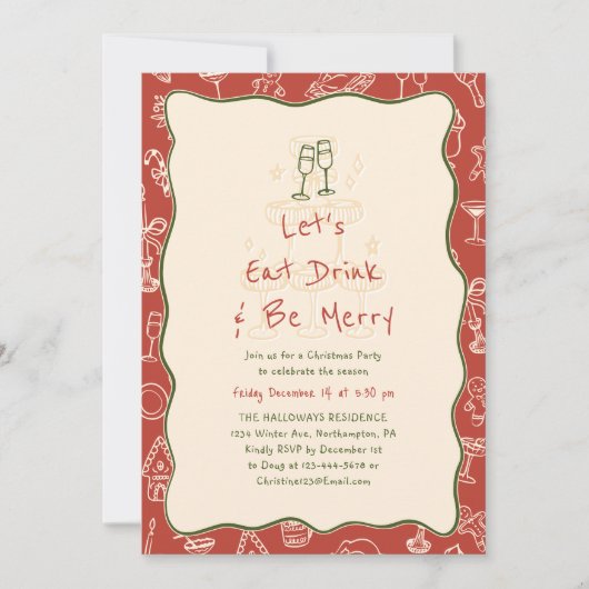 Hand-Drawn Eat Drink and Be Merry Holiday Party Kaart (Voorkant)