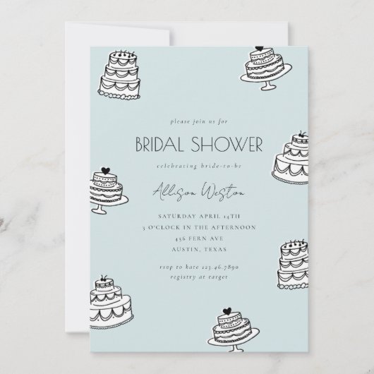 Hand Drawn Elegant Bridal Shower Invitation Kaart (Voorkant)