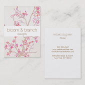 Hand Drawn Elegant Pink Cherry Blossoms Floral Visitekaartje (Voorkant / Achterkant)