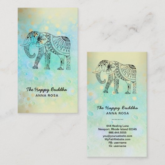 *~* Hand Drawn Elephant Gold Glitter Buddha Visitekaartje (Voorkant / Achterkant)