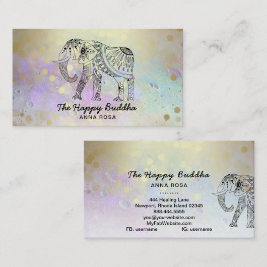 *~* Hand Drawn Elephant Lunar Buddha Gold Visitekaartje (Voorkant / Achterkant)