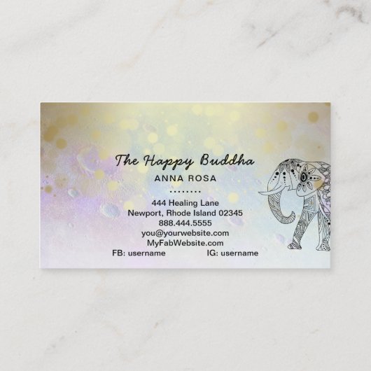 *~* Hand Drawn Elephant Lunar Buddha Gold Visitekaartje (Achterkant)