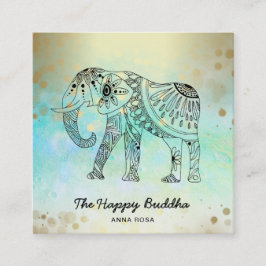 *~* Hand Drawn Elephant Pattern Buddha Gold Vierkante Visitekaartje