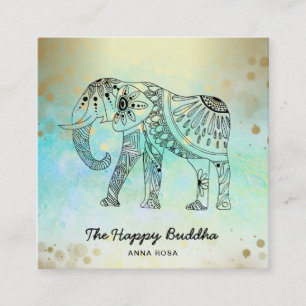 *~* Hand Drawn Elephant Pattern Buddha Gold Vierkante Visitekaartje