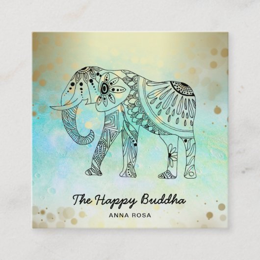 *~* Hand Drawn Elephant Pattern Buddha Gold Vierkante Visitekaartje (Voorkant)