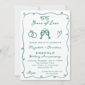 Hand Drawn Emerald 55th Wedding Anniversary Party Kaart (Voorkant)
