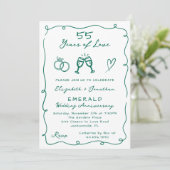 Hand Drawn Emerald 55th Wedding Anniversary Party Kaart (Staand voorkant)