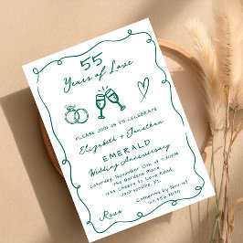 Hand Drawn Emerald 55th Wedding Anniversary Party Kaart