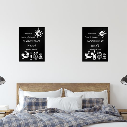 Hand Drawn Engagement Party Wedding Welcome Sign. Muurkunst Sets (Slaapkamer)