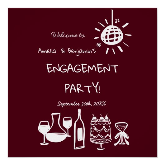Hand Drawn Engagement Party Wedding Welcome Sign. Perfect Poster (Voorkant)