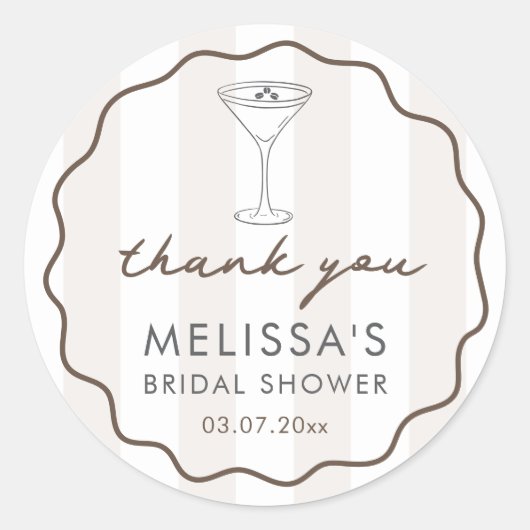 Hand-drawn Espresso Martini Bridal Shower Favor Ronde Sticker (Voorkant)