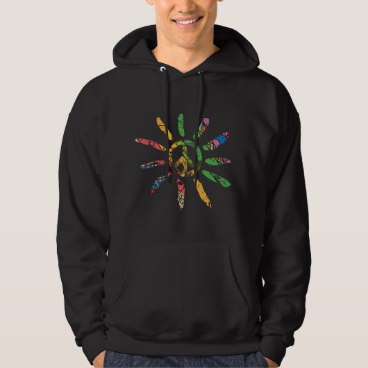 Hand Drawn Ethnic Peace Sign Hippie Bohemian Hoodie (Voorkant)