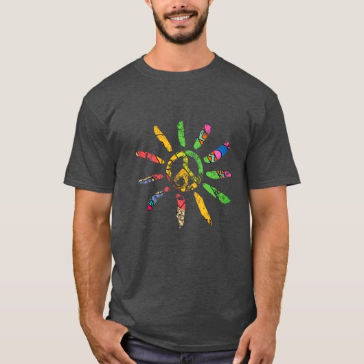 Hand Drawn Ethnic Peace Sign Hippie Bohemian T-shirt (Voorkant)