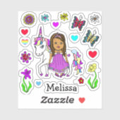 Hand Drawn Ethnic Princess and Unicorn Sticker (Vel)