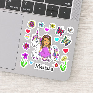 Hand Drawn Ethnic Princess and Unicorn Sticker