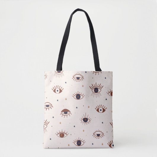 Hand Drawn Eyes Mystical Seamless Pattern. Evil Ey Tote Bag (Voorkant)