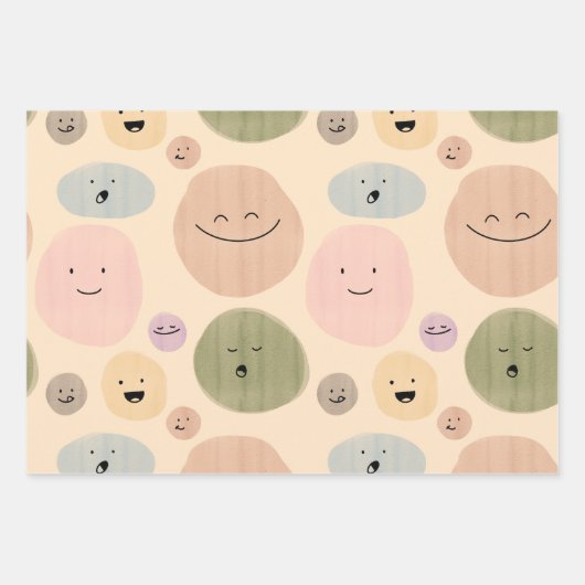Hand-drawn Facial Expressions Seamless Pattern Inpakpapier Vel (Voorkant 3)