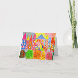 Hand-Drawn Fairytale Castle Village Thank You Card Bedankkaart