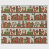 Hand Drawn Festive Bookshelf Wrapping Paper Roll Cadeaupapier (Vlak)