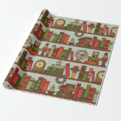 Hand Drawn Festive Bookshelf Wrapping Paper Roll Cadeaupapier (Uitgerold)