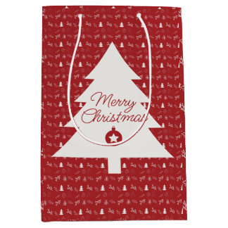 Hand-Drawn Festive Red & White Christmas Medium Cadeauzakje