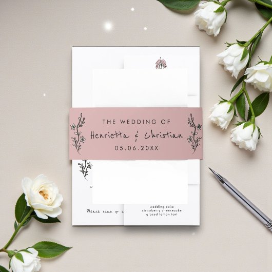 Hand Drawn Floral Blush Wedding Invitation Uitnodigingen Wikkel