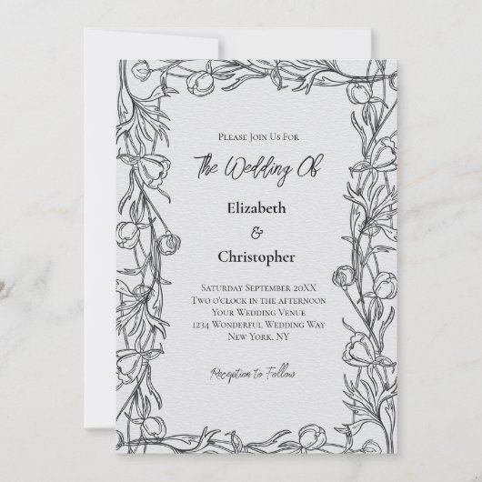 Hand Drawn Floral Botanical Elegant Wedding Kaart (Voorkant)