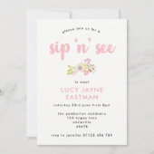 Hand Drawn Floral Bouquet Sip and See Invitation Kaart (Voorkant)