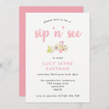 Hand Drawn Floral Bouquet Sip and See Invitation
