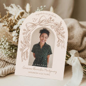 Hand Drawn Floral Bow Arch Photo Graduation Party Kaart