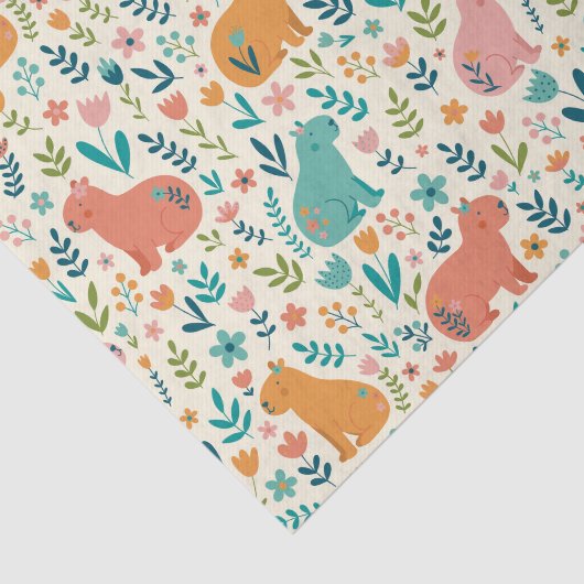 Hand Drawn Floral Capybara Tissue Paper Tissuepapier (Detail)