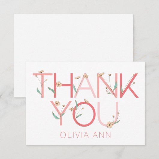 Hand Drawn Floral Flat Dank je Bedankkaart (Voorkant / Achterkant)