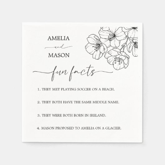 Hand Drawn Floral Fun Facts Wedding Napkins Servet (Voorkant)