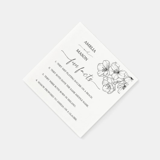 Hand Drawn Floral Fun Facts Wedding Napkins Servet (Hoek)