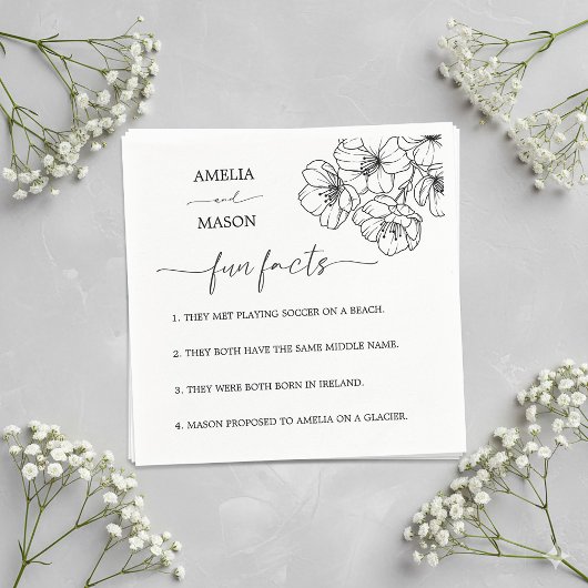 Hand Drawn Floral Fun Facts Wedding Napkins Servet