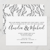 Hand Drawn Floral Greenery White Leaf Wedding Kaart (Voorkant / Achterkant)