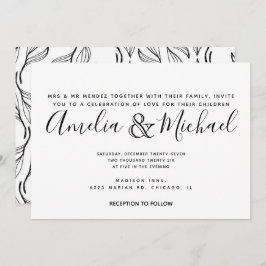 Hand Drawn Floral Greenery White Leaf Wedding Kaart