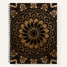 Hand Drawn Floral Mandala Faux Gold op Black