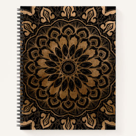 Hand Drawn Floral Mandala Faux Gold op Black Notitieboek