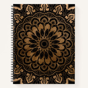 Hand Drawn Floral Mandala Faux Gold op Black Notitieboek