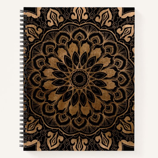 Hand Drawn Floral Mandala Faux Gold op Black Notitieboek (Voorkant)