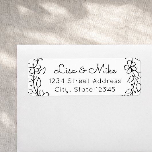 Hand Drawn Floral Names Wedding Return Address Etiket