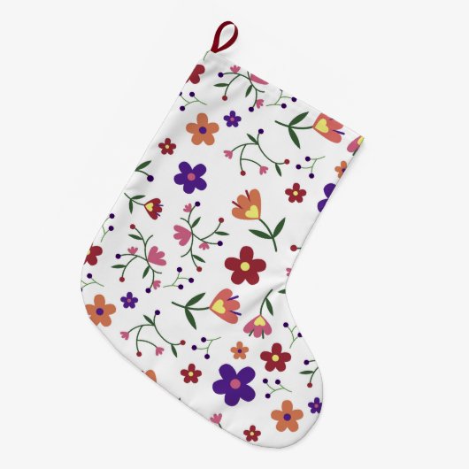 Hand-Drawn Floral Pattern Grote Kerstsok (Voorkant (Hangend))